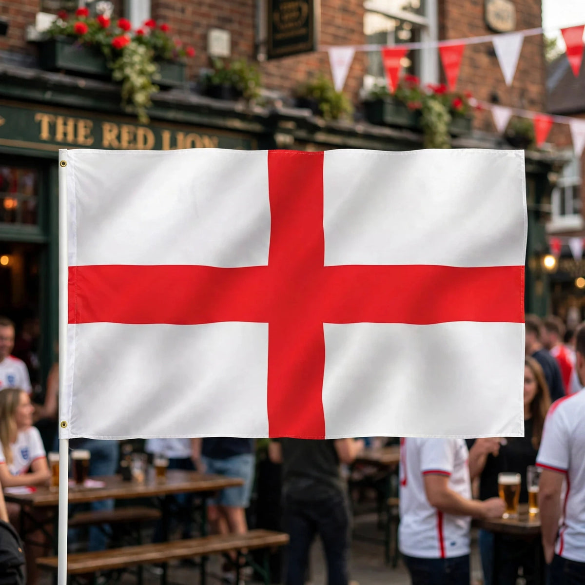 England St George Flag displayed at a football match or street party
