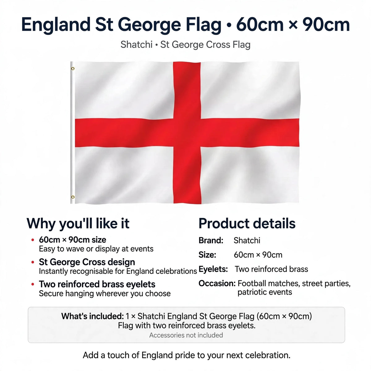 England St George Flag with two reinforced brass eyelets for hanging at football matches and street parties