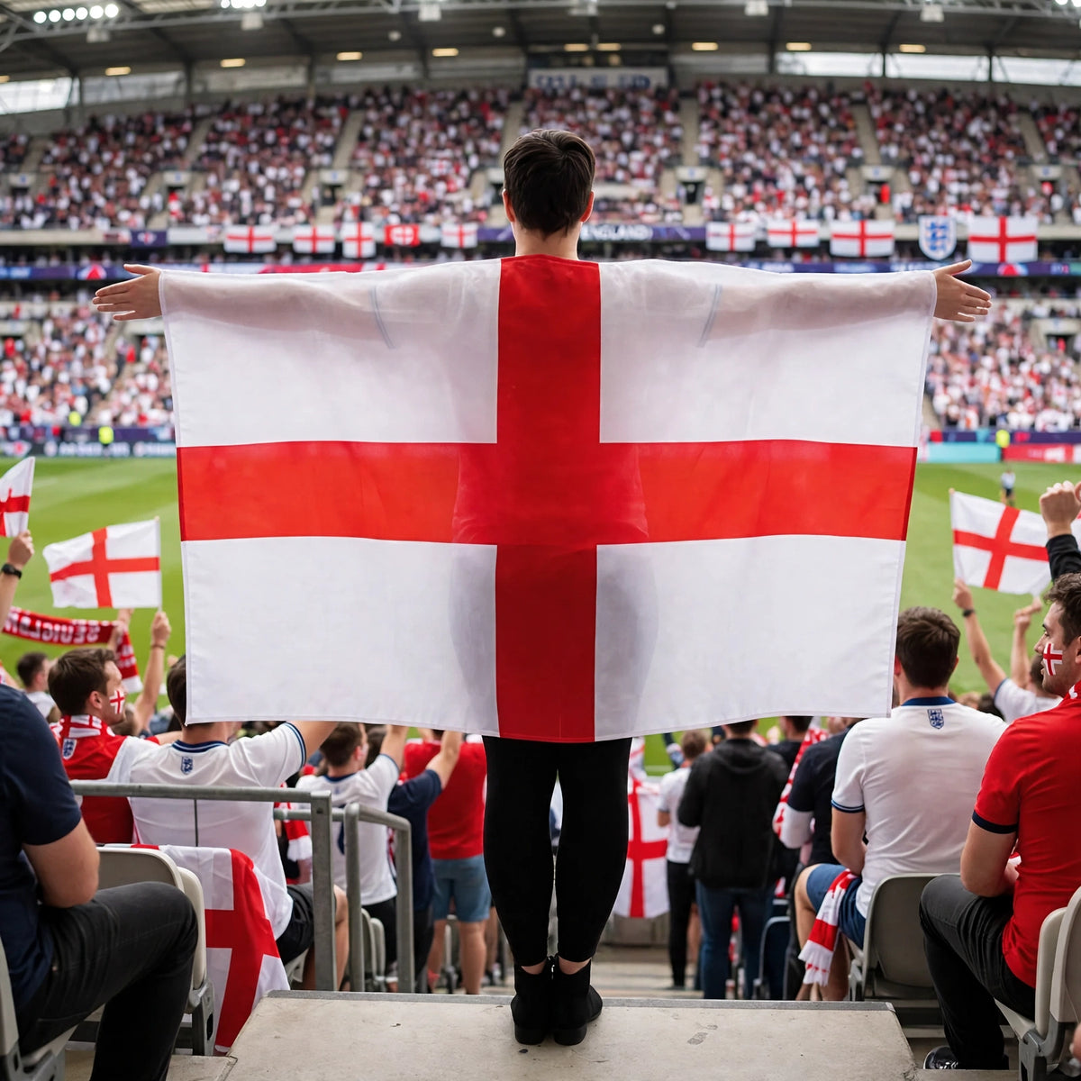 Person wearing England Wearable Flag at a sports event or patriotic occasion