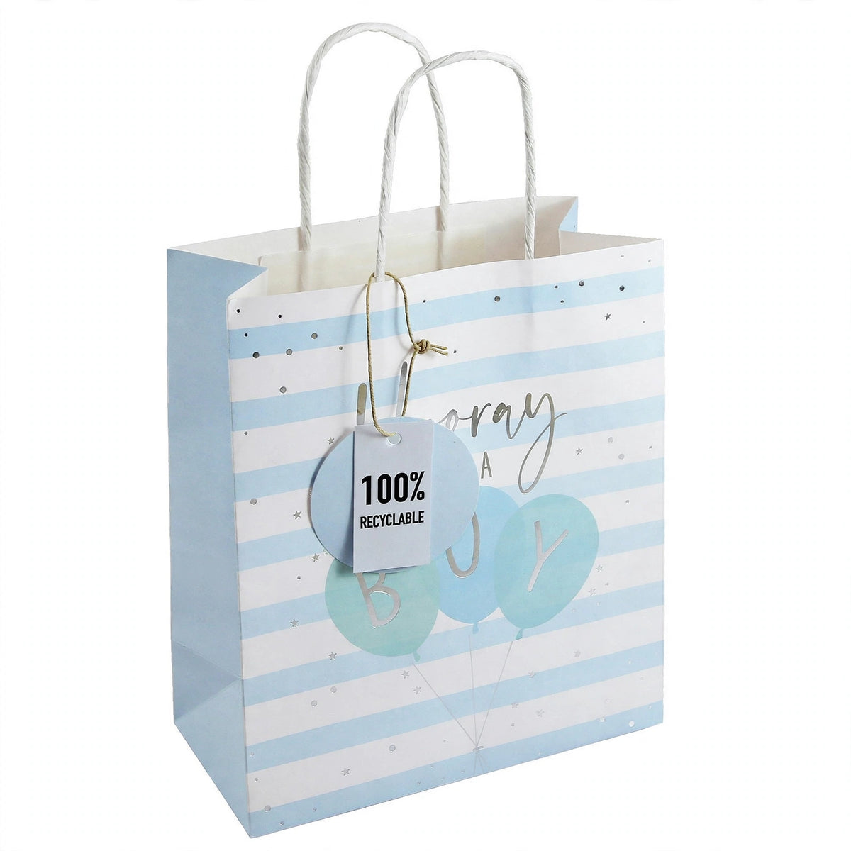 Eurowrap Hooray Baby Boy medium gift bag with celebratory message