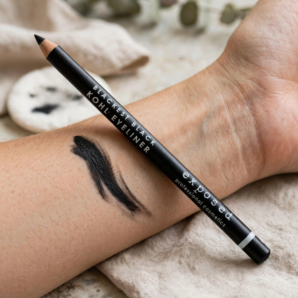 Exposed Black Kohl Eyeliner Pencil used to create smoky or winged eye makeup looks