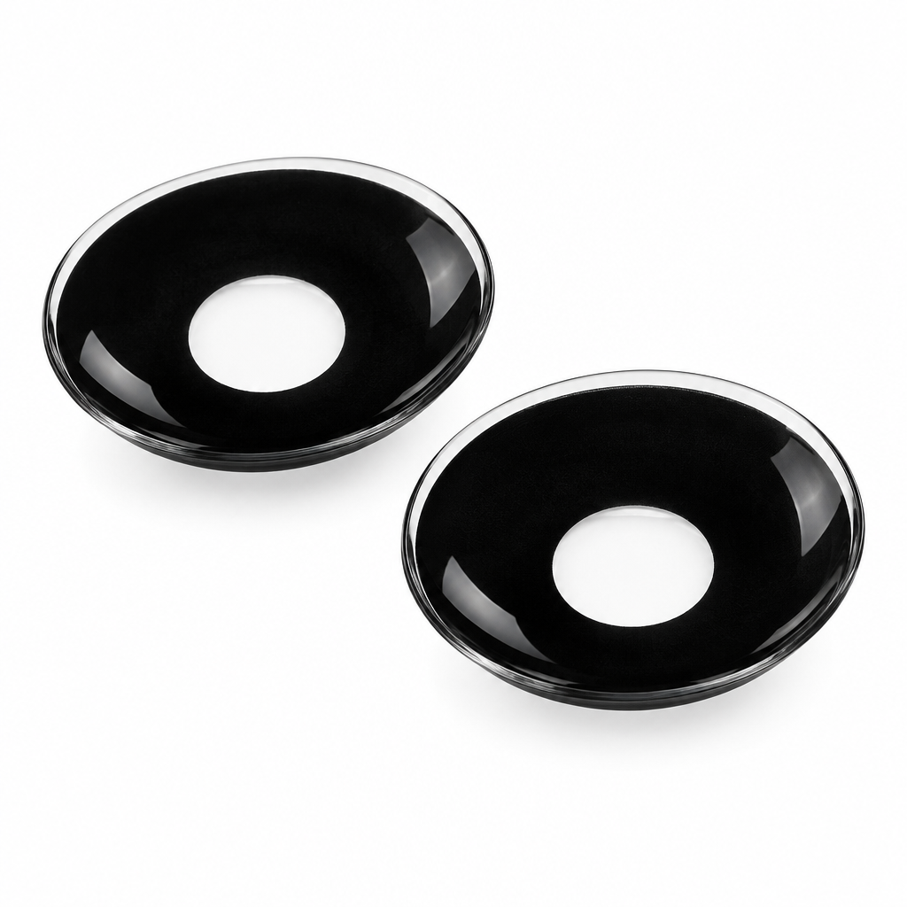 Two glossy black circular inserts with central cutouts, shown on a clean white background.