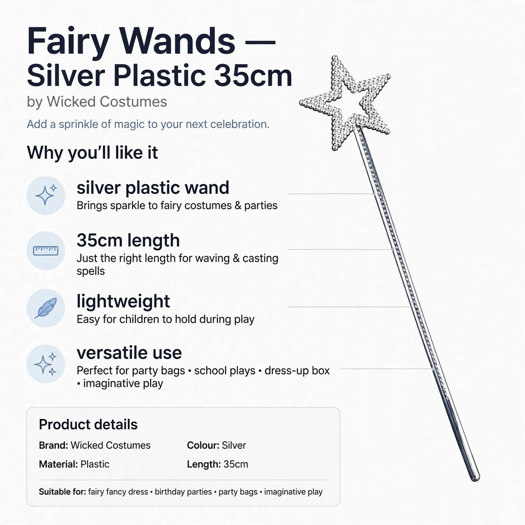 features silver plastic material, 35cm length, lightweight design, versatile use