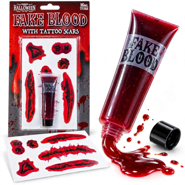 Henbrandt fake blood with temporary tattoo scars set for Halloween