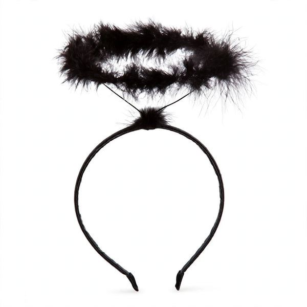Black Feather Fallen Angel Halo Headpiece by Wicked Costumes featuring black feathers