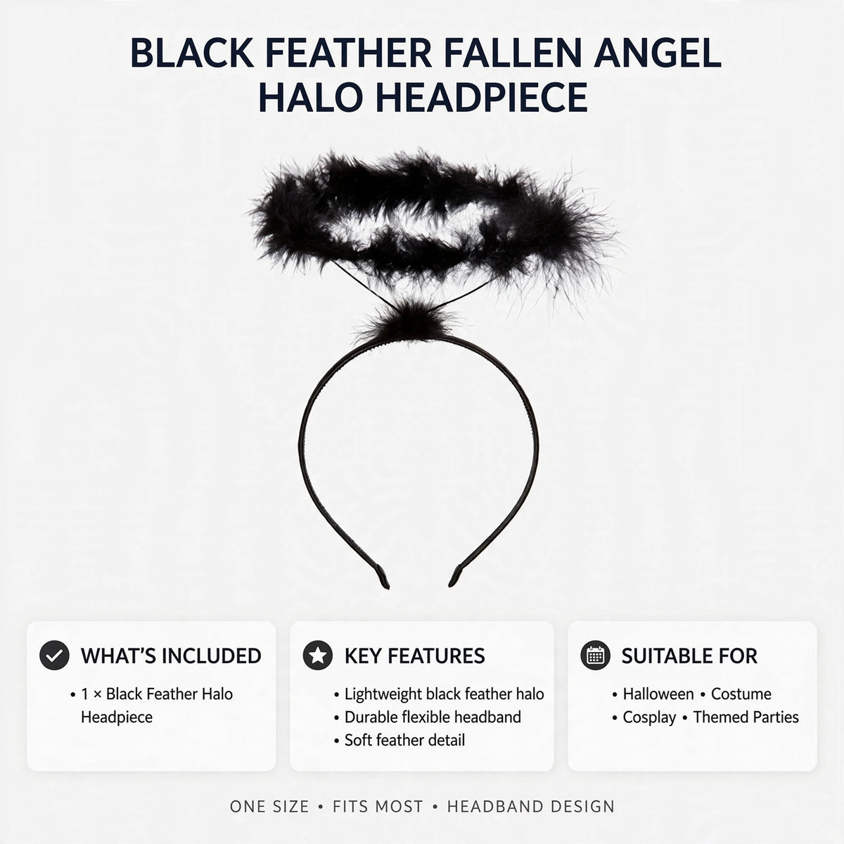Black Feather Fallen Angel Halo Headpiece accessory for enhancing costumes
