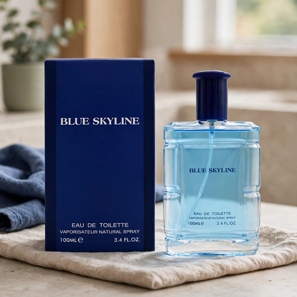 Fine Perfumery Mens Blue Skyline 100ml EDT Spray displayed for everyday or casual wear