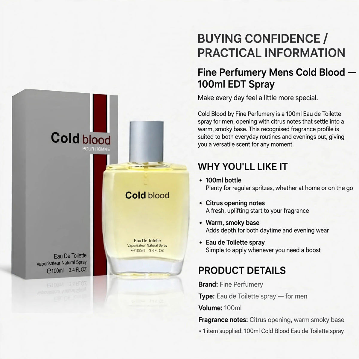 100ml Eau de Toilette spray for men with citrus and warm smoky fragrance notes