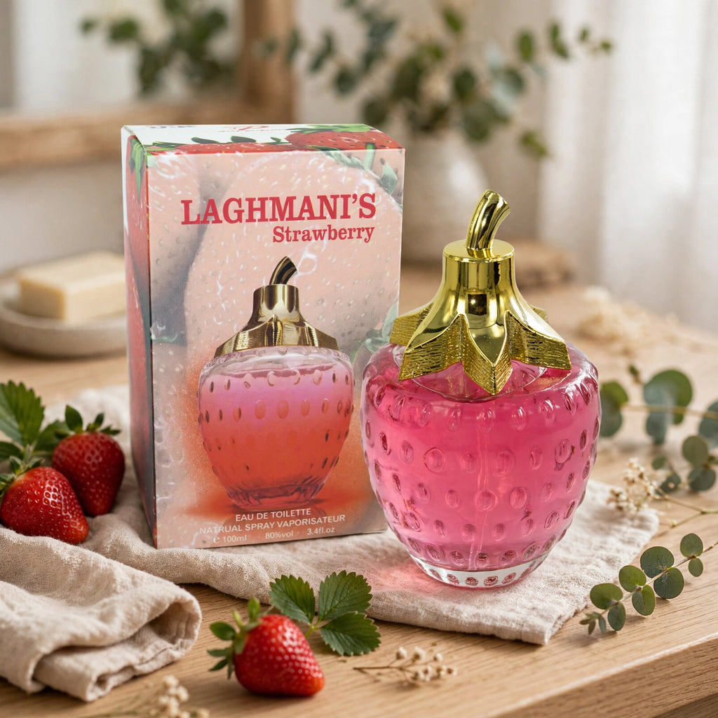 Fine Perfumery Womens Laghmani Strawberry Eau de Parfum spray displayed for women