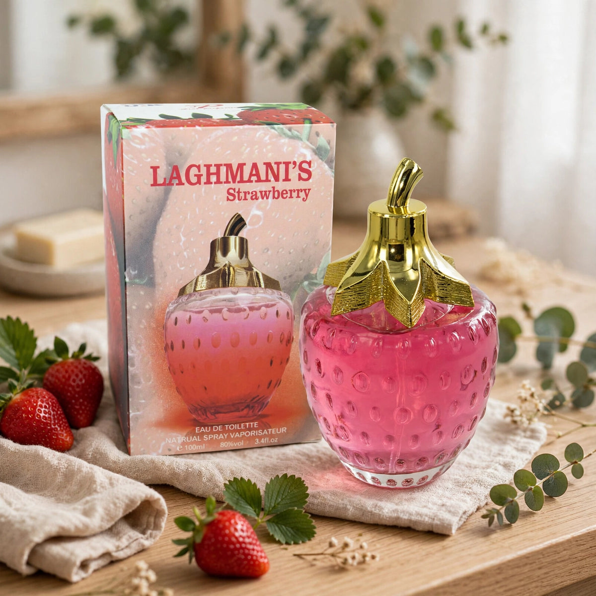 Fine Perfumery Womens Laghmani Strawberry Eau de Parfum spray displayed for women