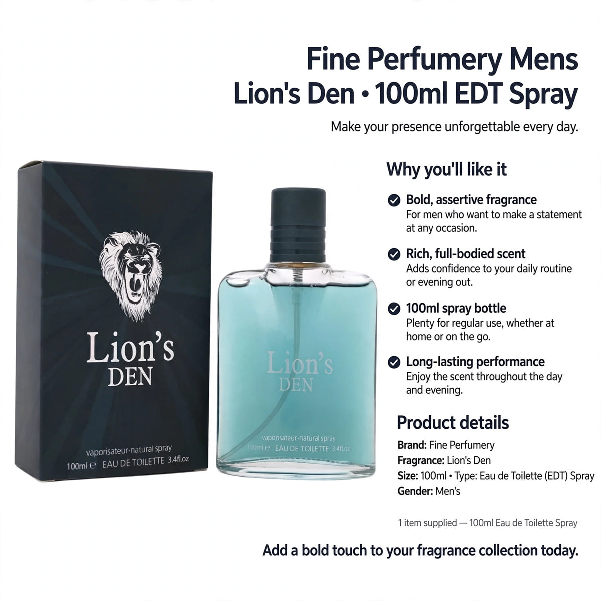 Information about bold, assertive fragrance and long-lasting scent performance
