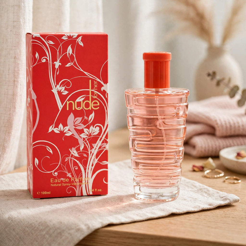 Fine Perfumery Womens Nude Red Eau de Parfum spray displayed for daily wear or special occasions