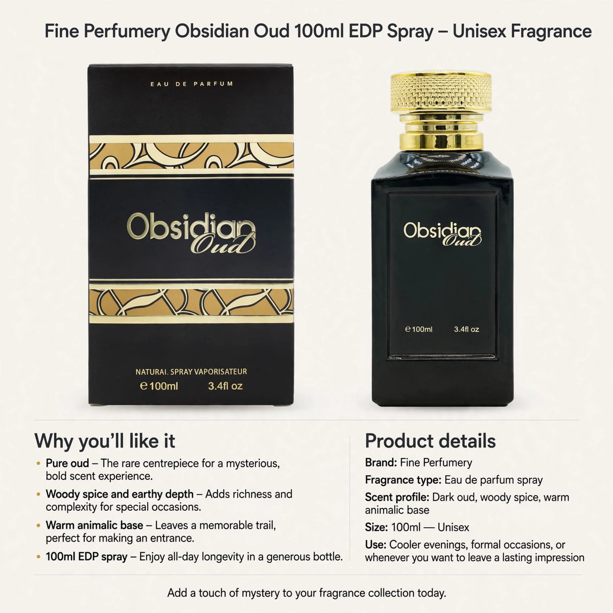 100ml eau de parfum spray offering all-day longevity with pure oud scent