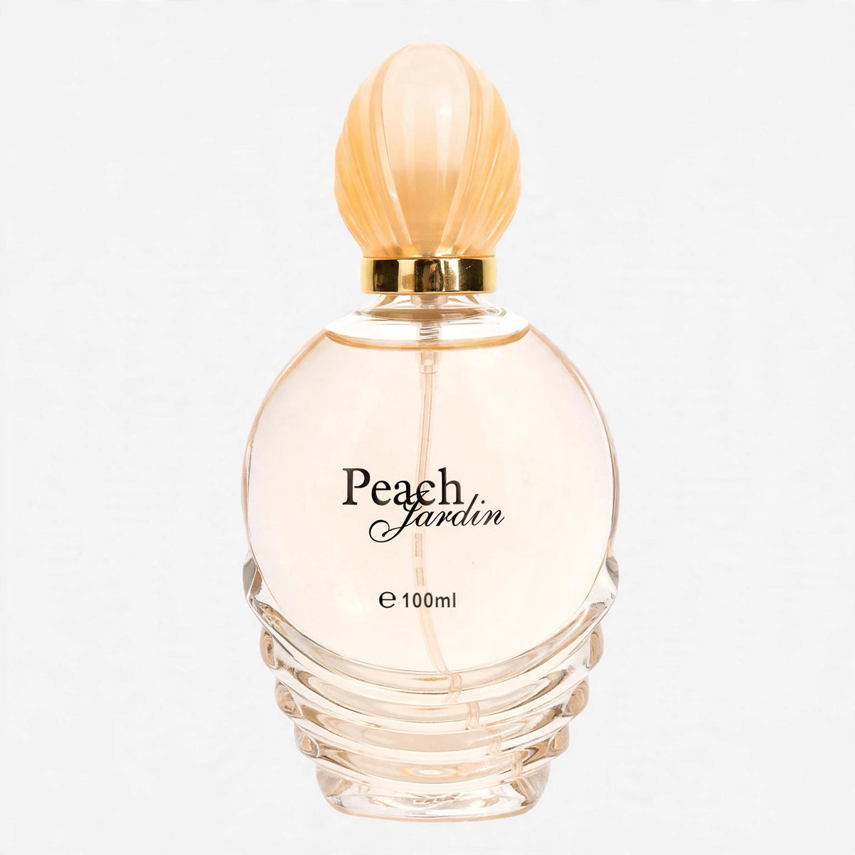 Close-up view of Fine Perfumery Womens Peach Jardin Eau de Parfum spray bottle