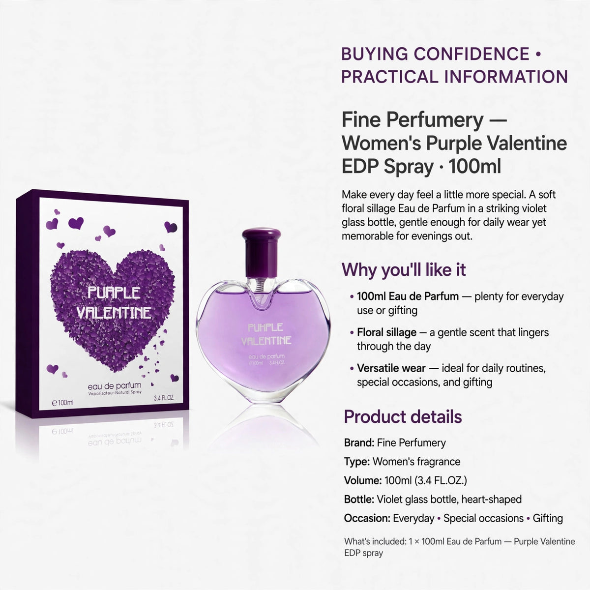 Fine Perfumery Purple Valentine Eau de Parfum suitable for daily use and special occasions