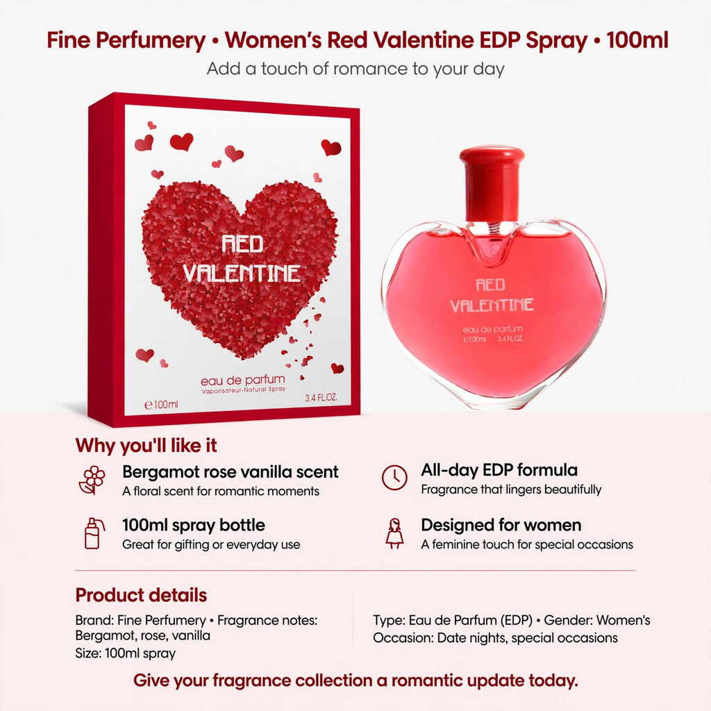 Infographic showing bergamot rose vanilla scent notes and all-day EDP formula