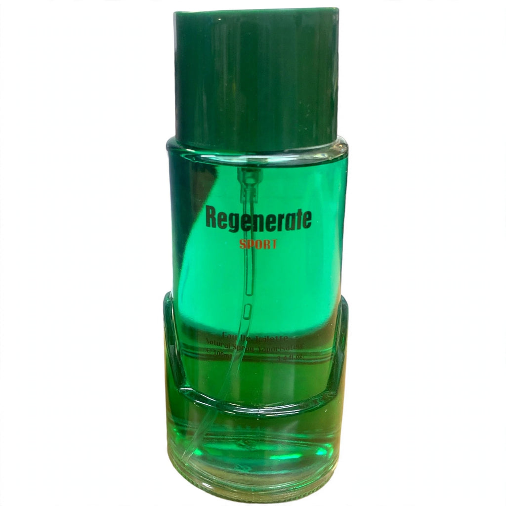 Close-up view of Fine Perfumery Mens Regenerate Sport 100ml EDT spray bottle