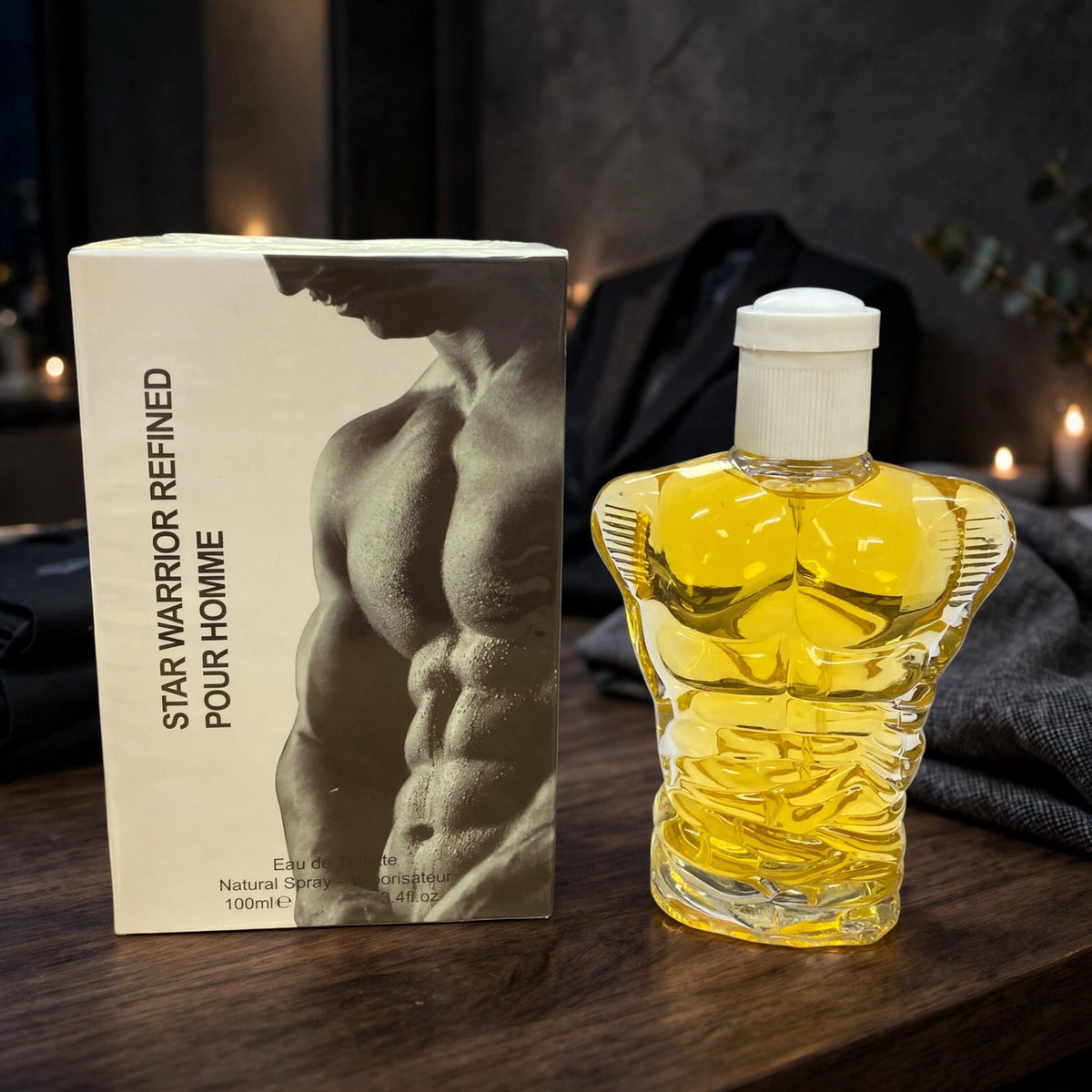Fine Perfumery Mens Star Warrior Refined EDT spray displayed for evening wear