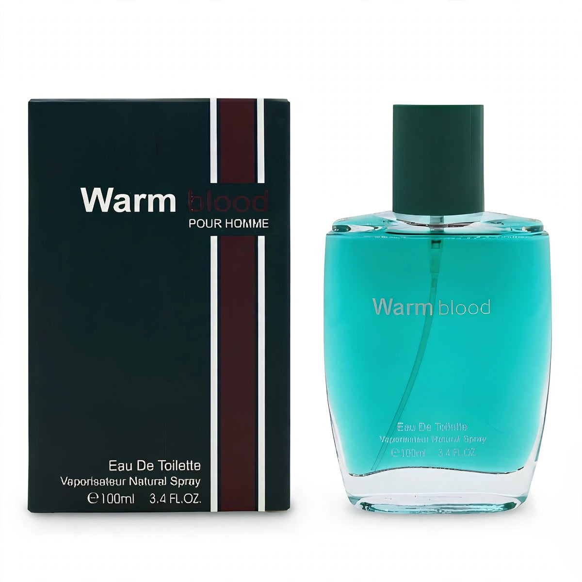 Fine Perfumery Mens Warm Blood 100ml EDT spray bottle with weighted gunmetal-style design