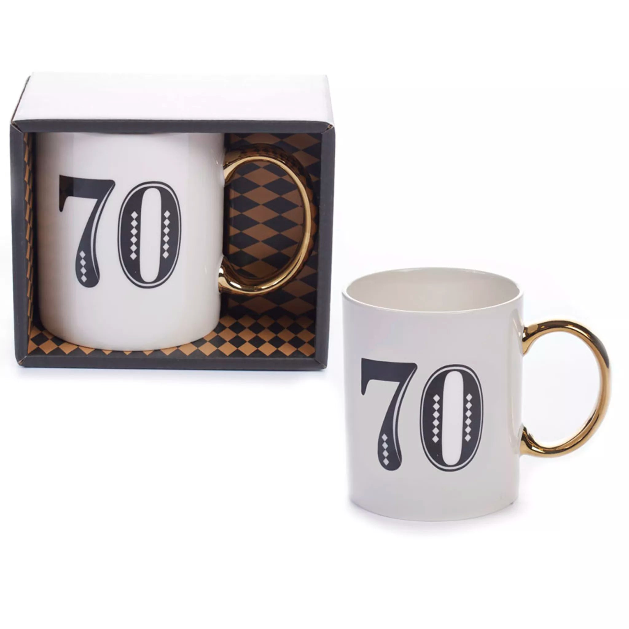 Art Deco 70th Birthday Gift Mug White/Blue/Gold