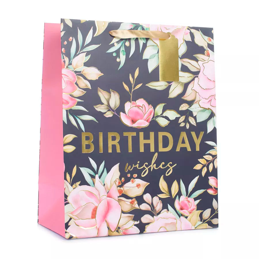 Birthday Gift Bag Flowers Small Pink Multi-Coloured 6x4.5"