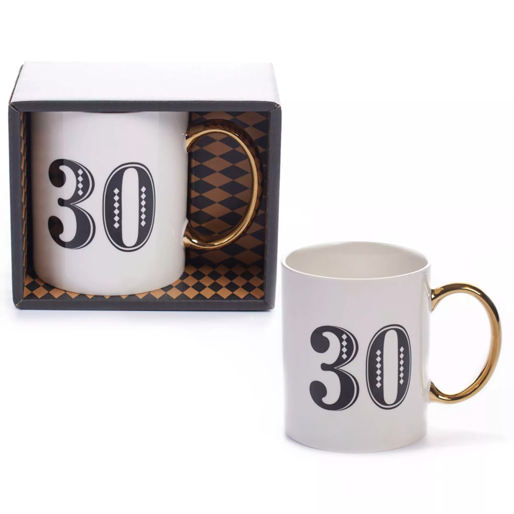 Art Deco 30th Birthday Gift Mug White Blue Gold