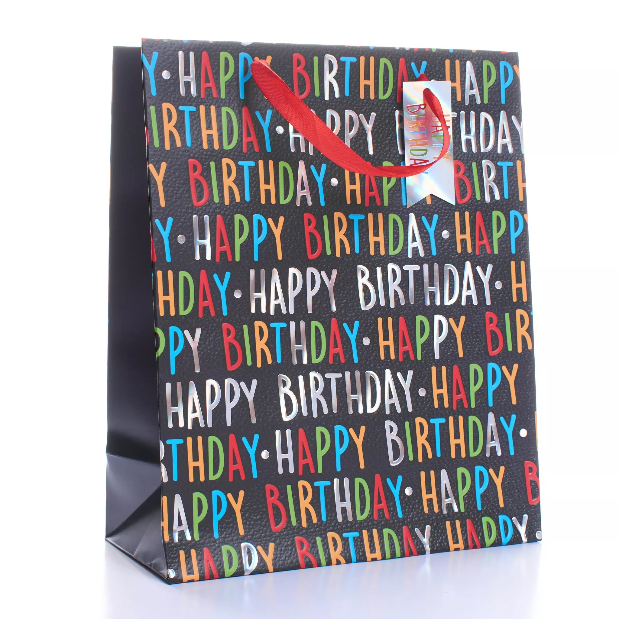 Happy Birthday Gift Bag Medium Black/Multi-Coloured 9x7.5"