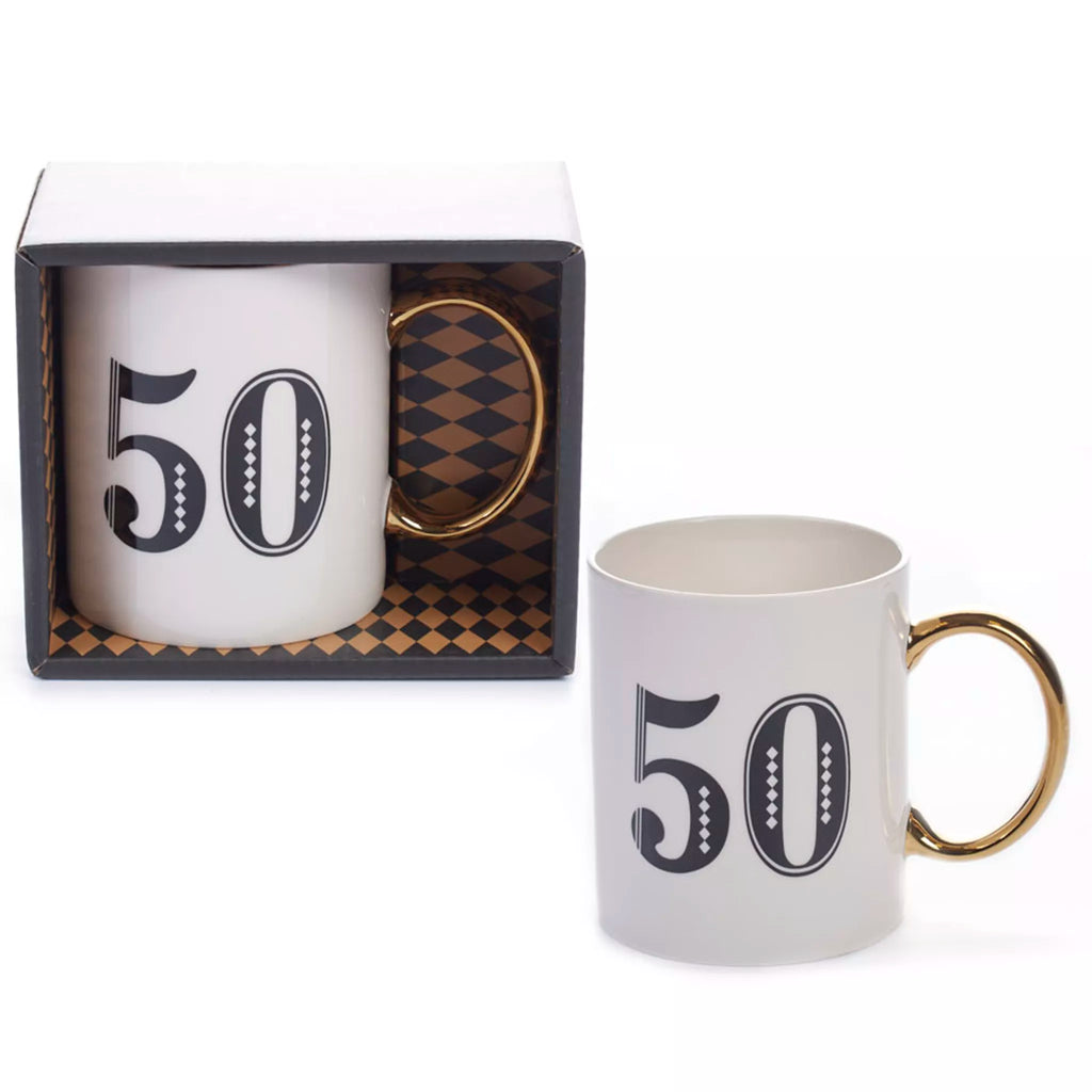 Art Deco 50th Birthday Gift Mug White Blue Gold