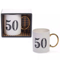 Art Deco 50th Birthday Gift Mug White Blue Gold