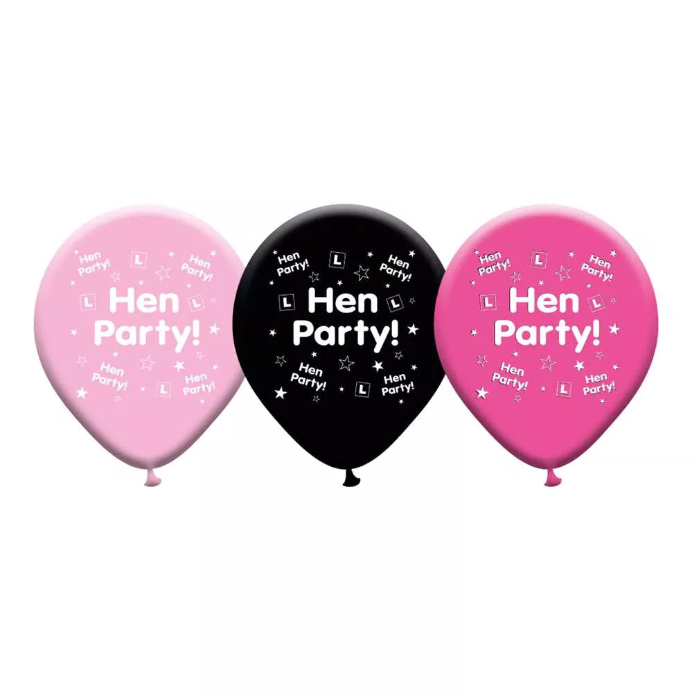 Hen Party Latex Balloons Pack of 8 Pink & Black