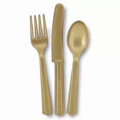 Unique Party Gold Reusable Plastic Cutlery 18pk