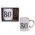 Art Deco Gift Mug Age 80 White/Blue/Gold Gift Boxed