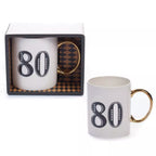 Art Deco Gift Mug Age 80 White/Blue/Gold Gift Boxed