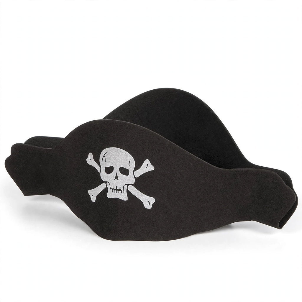 Flat pirate hat in black and white polyester sized for adults