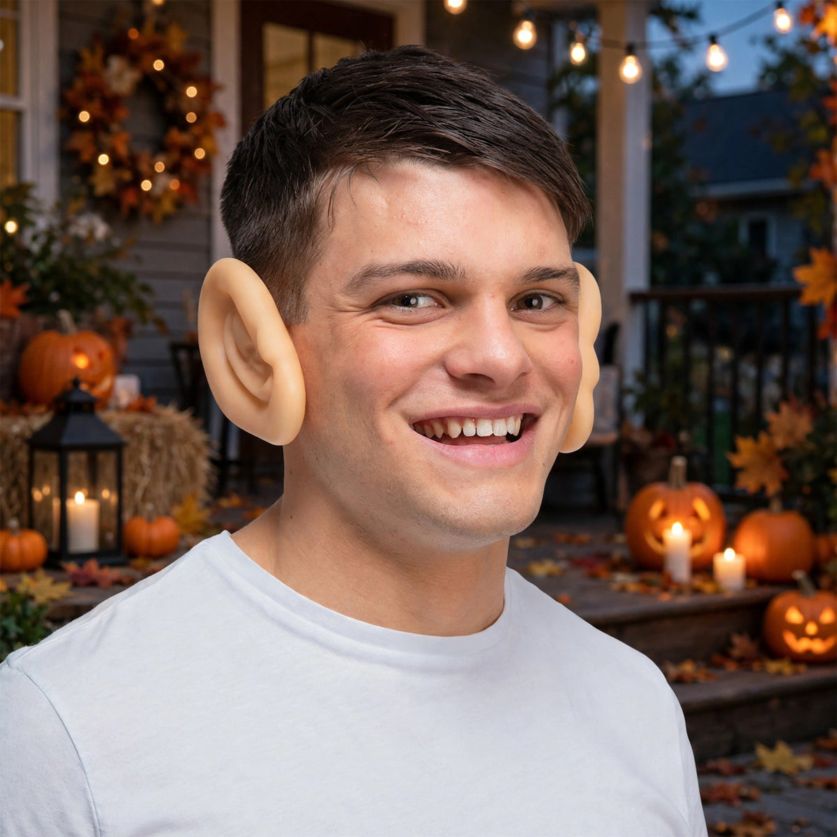 Person wearing Funny Big Ears oversized novelty ears at a Halloween or fancy dress event