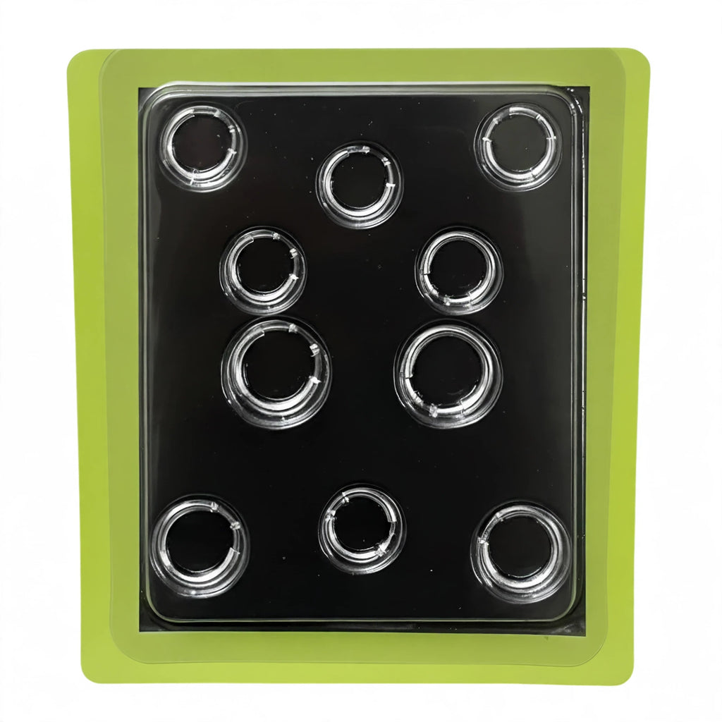 Fake Piercings Set 8-Pack with silver chrome clip-on hoop rings