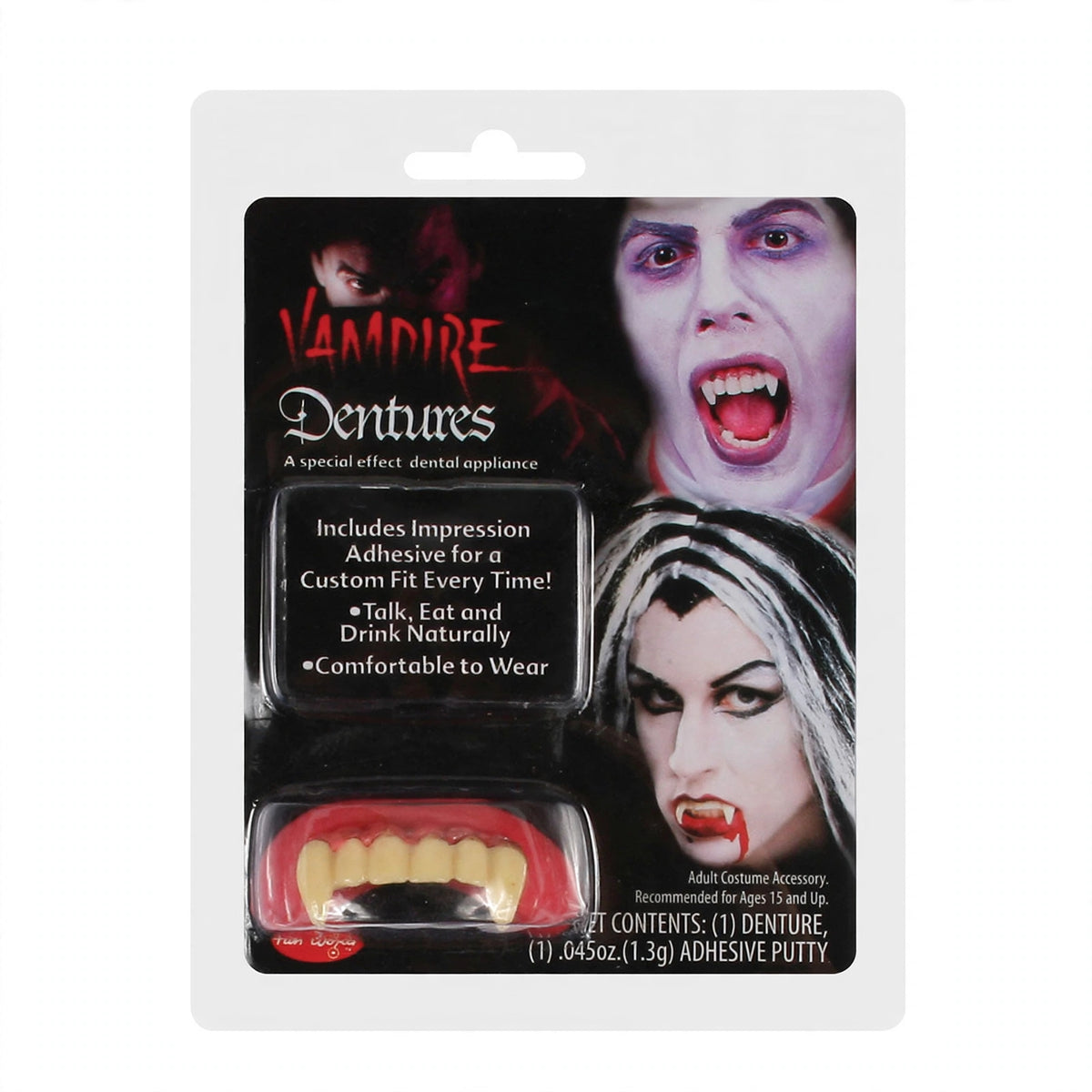 Funworld Deluxe Vampire Teeth Dentures and Adhesive set with vampire teeth and adhesive
