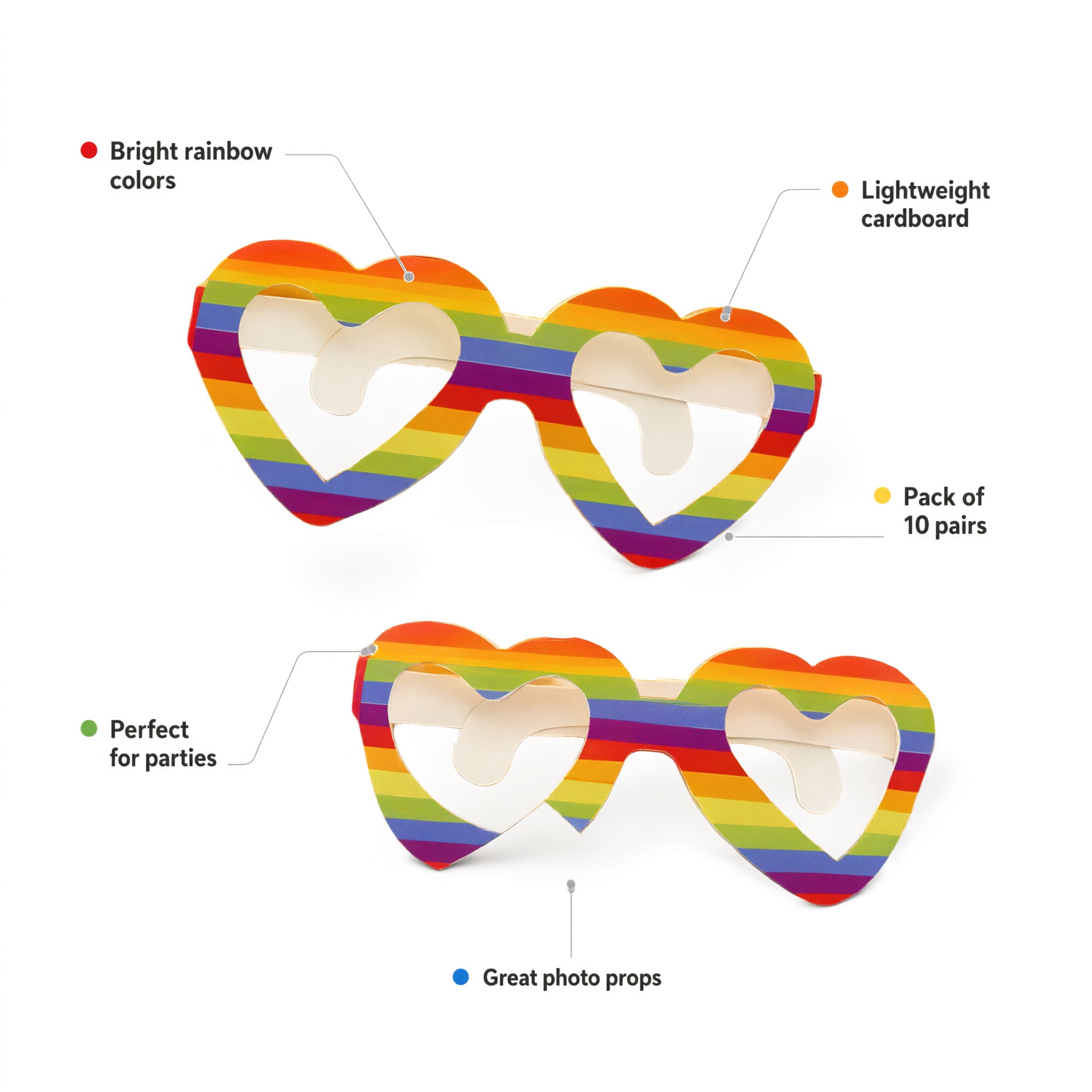 Gay Pride Cardboard Novelty Glasses Pack of 10