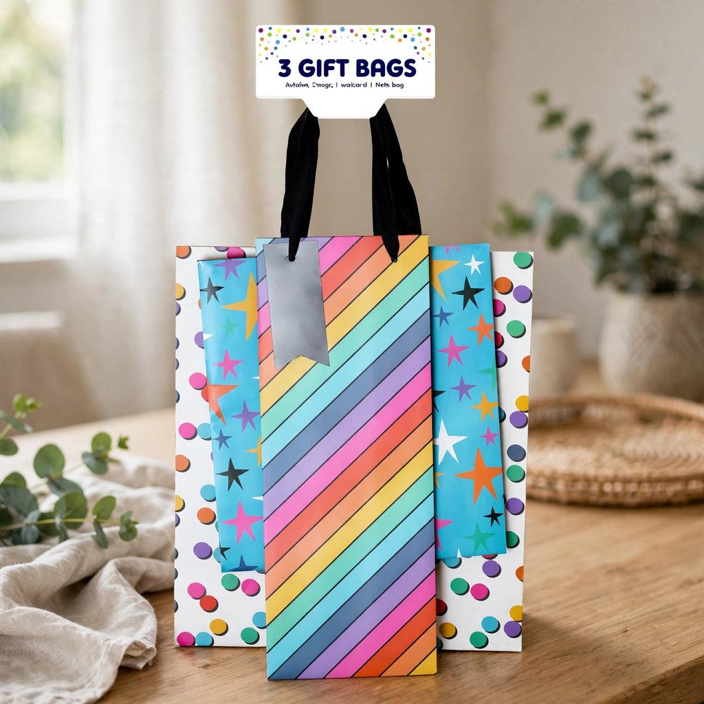 Generic Design Gift Bag Set displayed ready for gift wrapping for birthdays and holidays