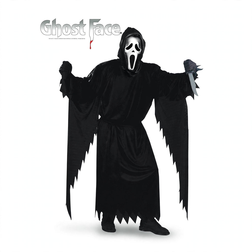 Ghost Face Classic Adult Costume with hooded robe, tie belt, and Ghost Face mask