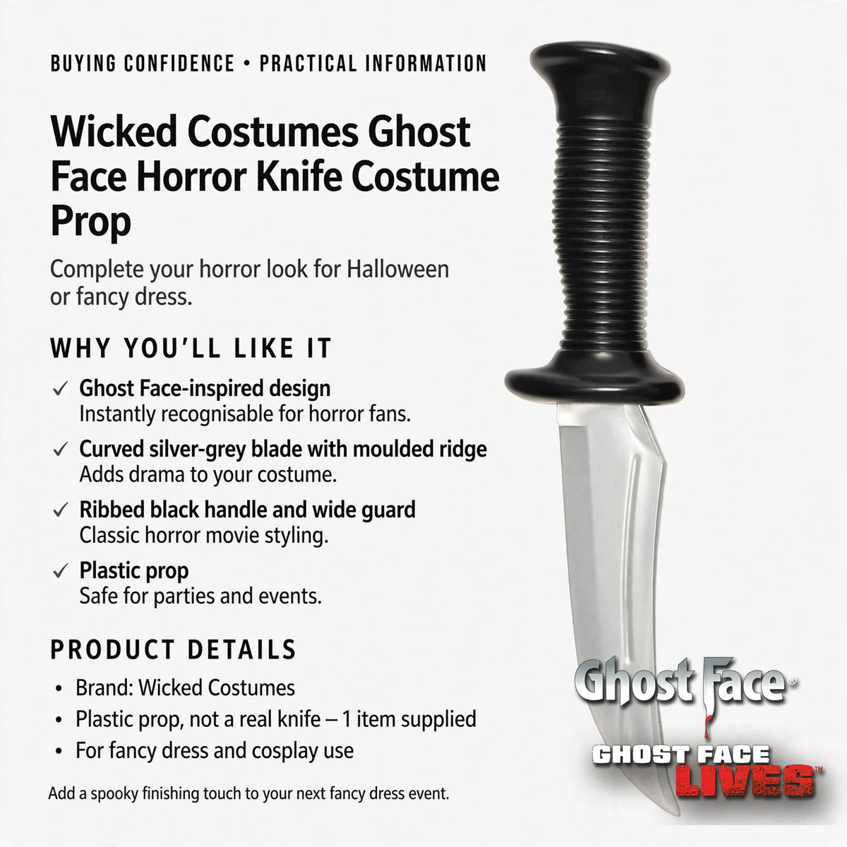 Plastic prop designed as a safe accessory for parties and cosplay