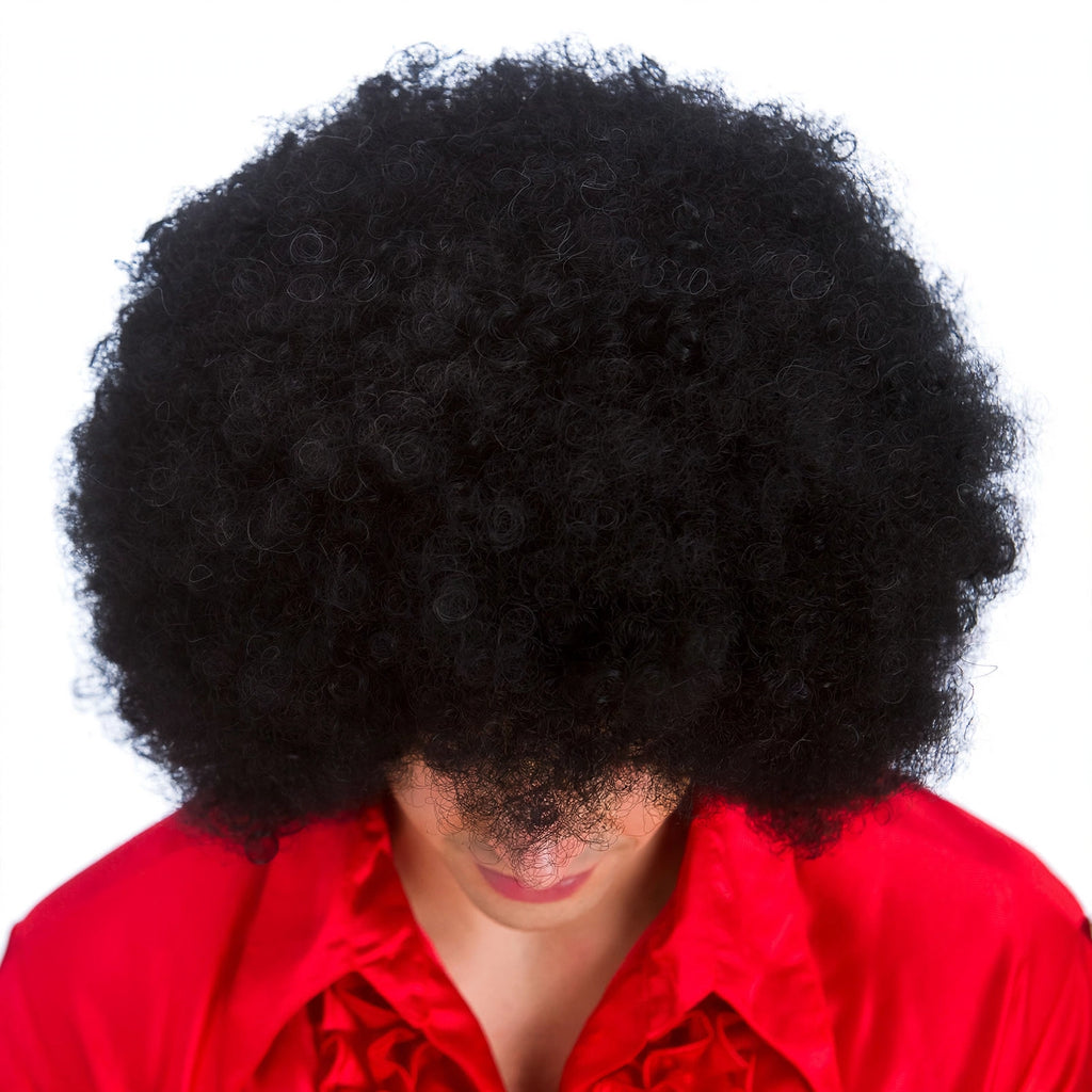 Close-up view of Giant Black Afro Wig showing afro texture