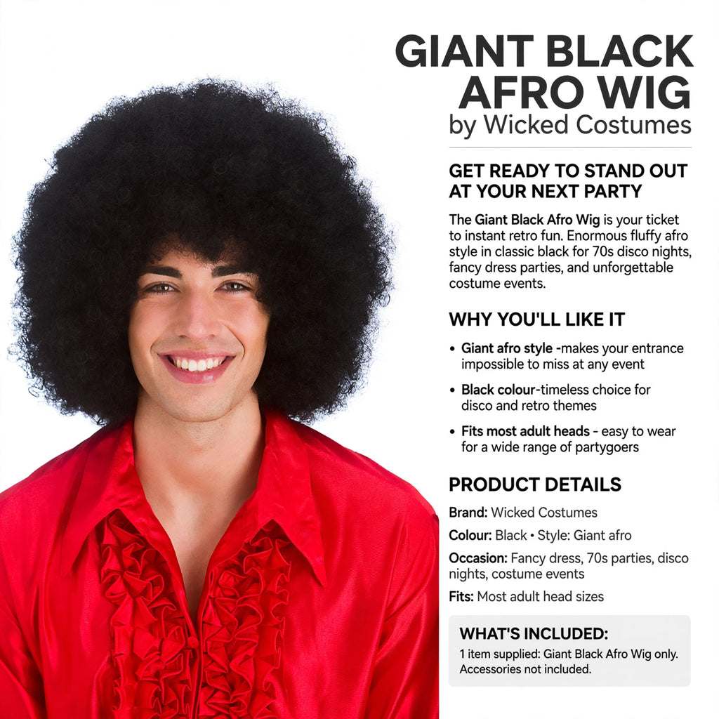 Giant Black Afro Wig by Wicked Costumes suitable for fancy dress and 70s parties