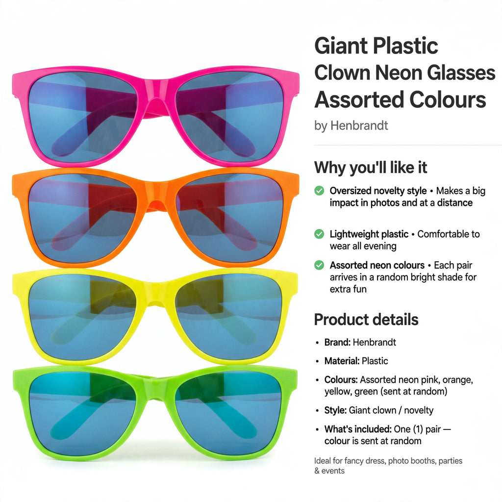 Henbrandt brand party accessory with lightweight plastic and assorted neon colours