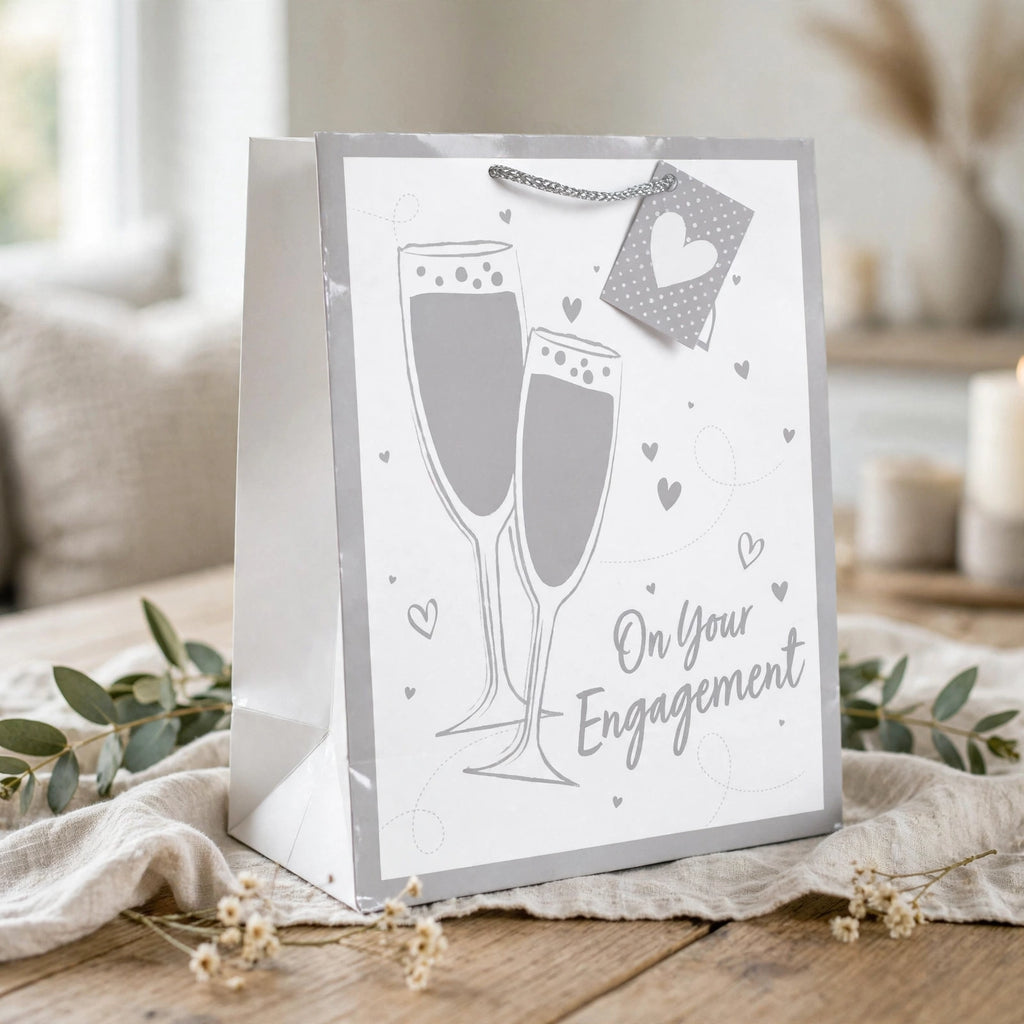 Gift Bag Engagement Champagne Large Portrait displayed as a gift for an engagement celebration