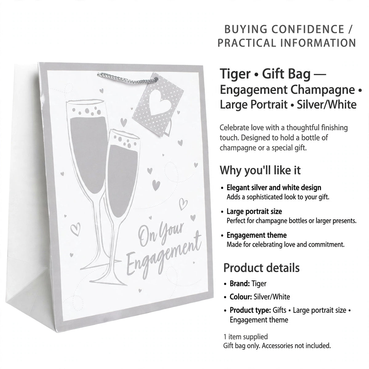 Gift bag designed to hold champagne bottles or larger presents for engagements