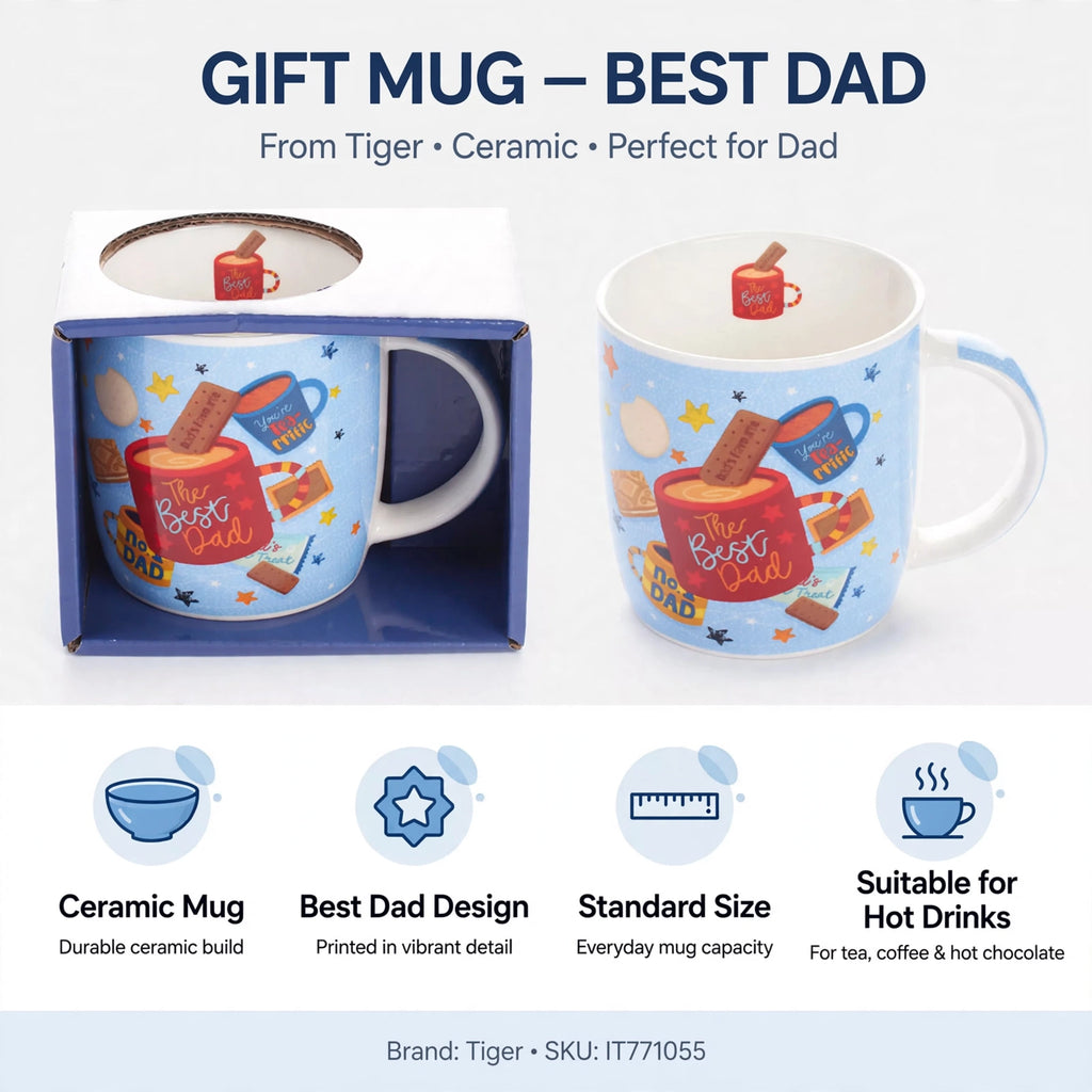 Features of the printed ceramic mug with Best Dad design