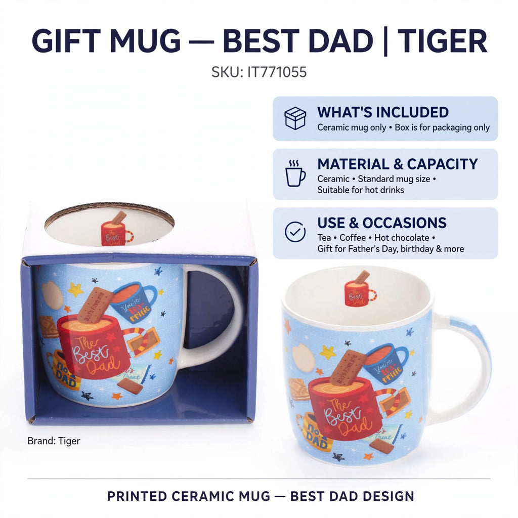 Ceramic mug suitable for tea, coffee, and hot chocolate