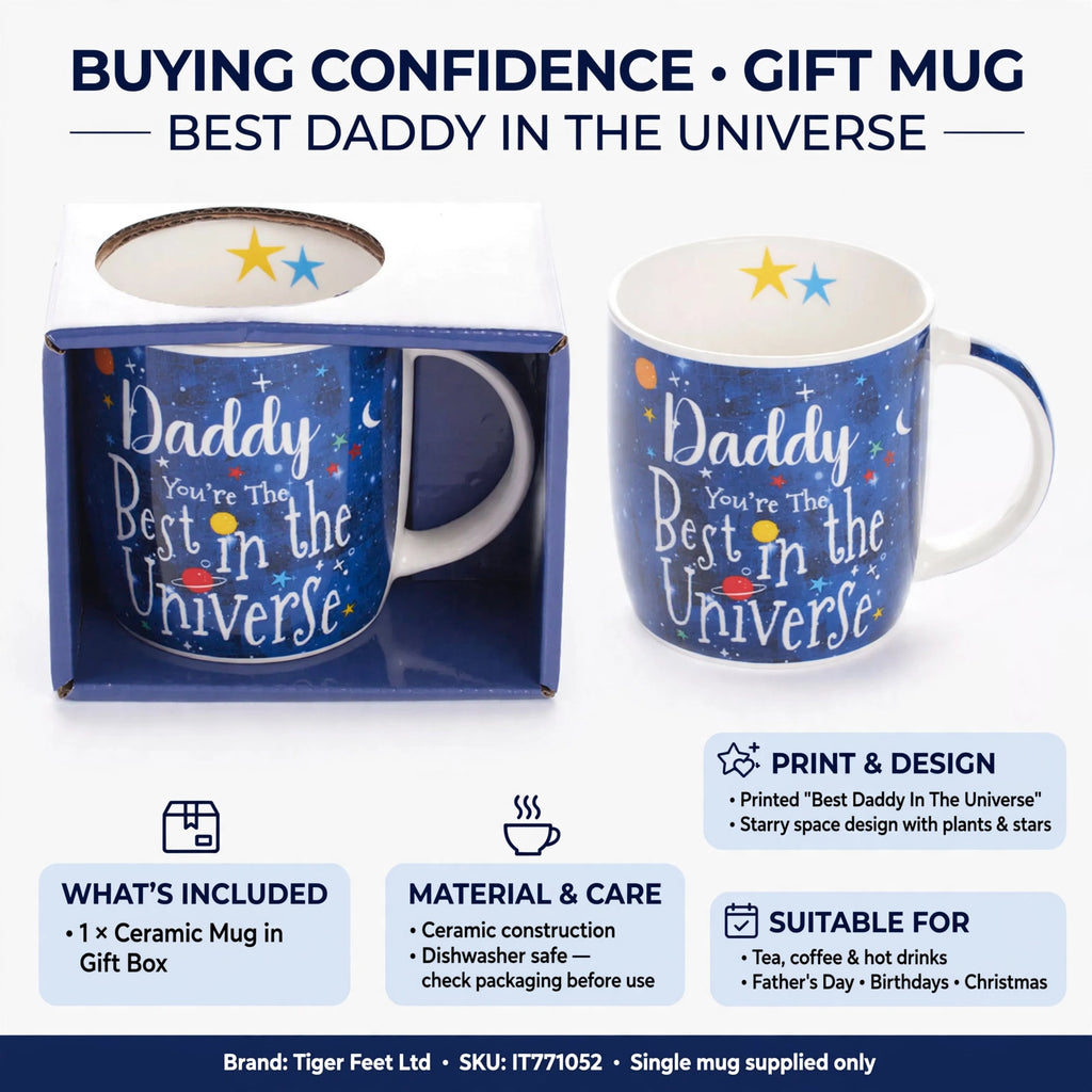 Single mug supplied, suitable for tea, coffee, and hot drinks