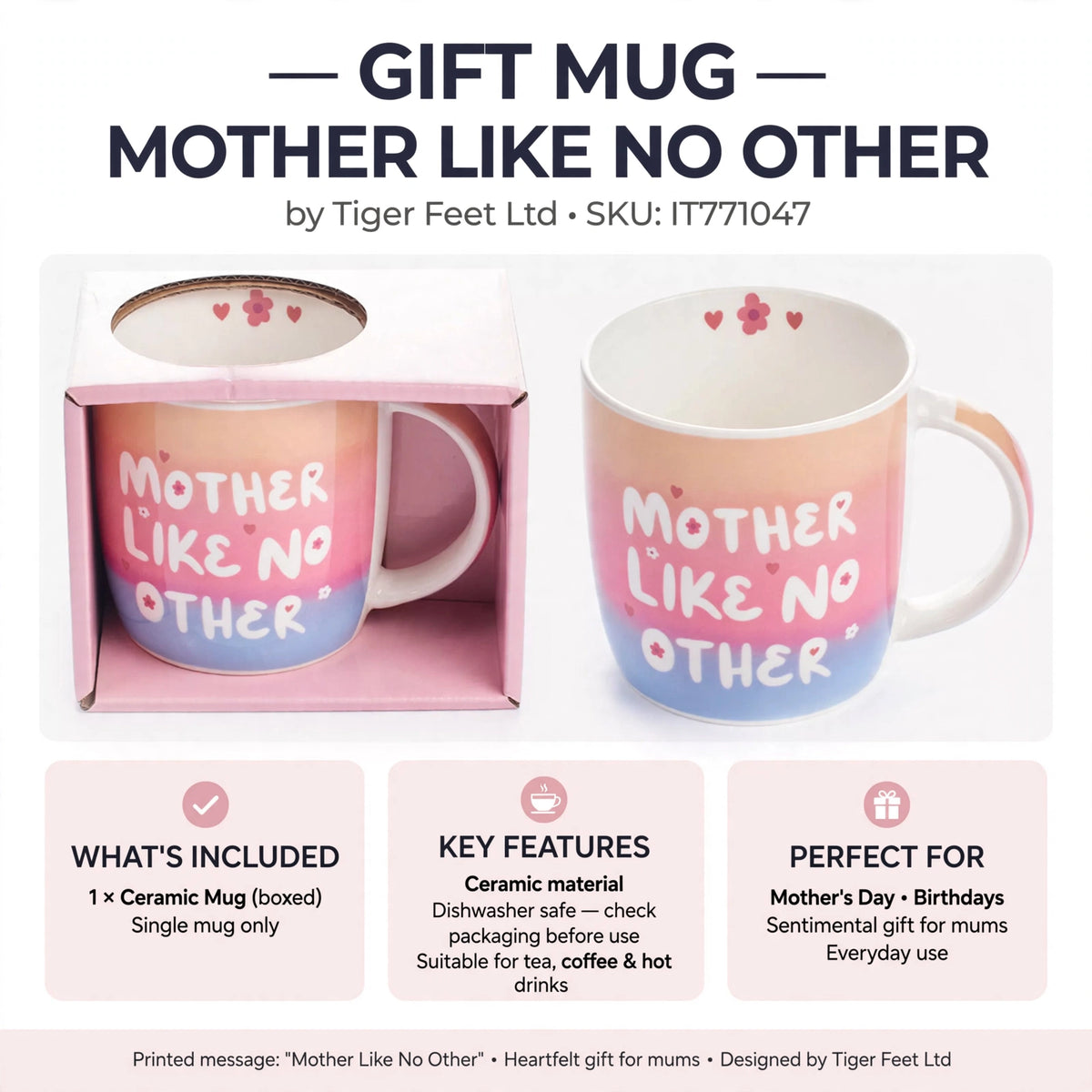 Mug suitable for tea, coffee, and hot drinks, supplied as a single item
